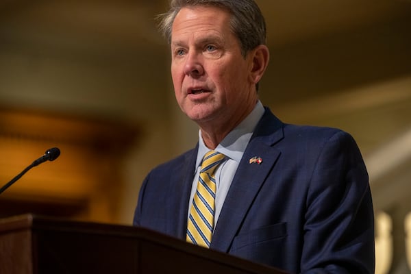 Gov. Brian Kemp gives remarks during a COVID-19 update press conference at the Capitol on Thursday. His proposed budget grants a small increase for the state's public health for the next fiscal year: about $900,000, or 3/10 of 1%. None of the new money addresses the pandemic. (Alyssa Pointer / Alyssa.Pointer@ajc.com)