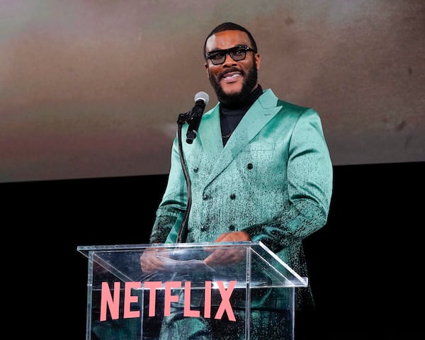 Tyler Perry at the world premiere of "The Six Triple Eight" in Los Angeles. (Presley Ann/Getty Images for Netflix)