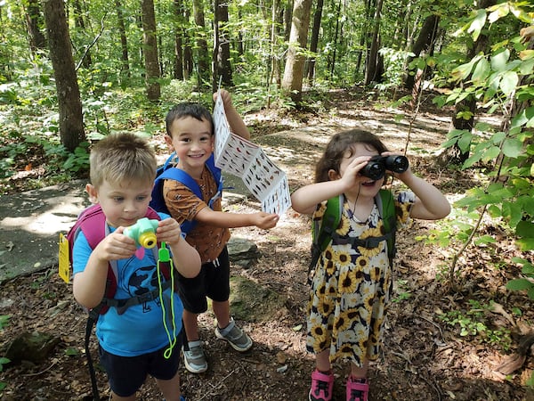 Youngsters, with their Discovery Backpacks, hit the trails to birdwatch at Elachee Nature Science Center in Gainesville. 
(Courtesy of the Elachee Nature Science Center)