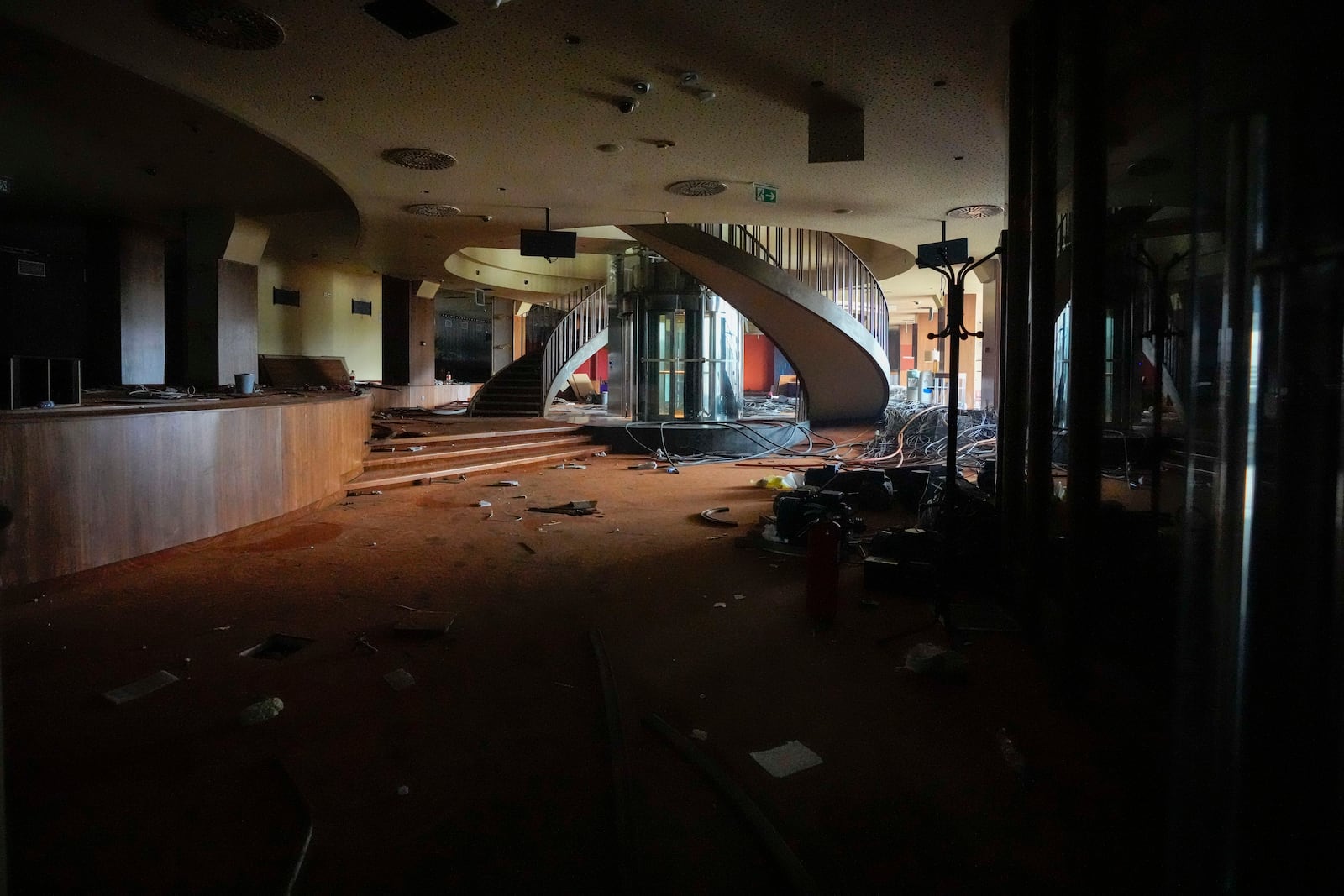 A view shows one of the halls at Hotel Yugoslavia, once a symbol of progress in the former socialist state of Yugoslavia that broke apart in the 1990s and a favorite gathering place for local residents as well as world leaders, in Belgrade, Serbia, Thursday, Oct. 3, 2024. (AP Photo/Darko Vojinovic)