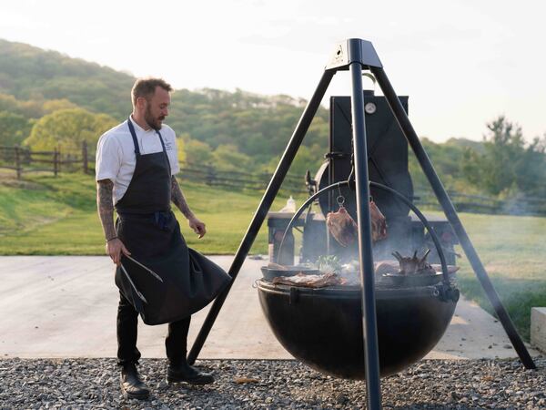 Executive chef Jeb Aldrich on the patio at Switchback, the restaurant he helms at Cataloochee Ranch in the mountains of North Carolina.
(Courtesy of Ben Finch Photography)