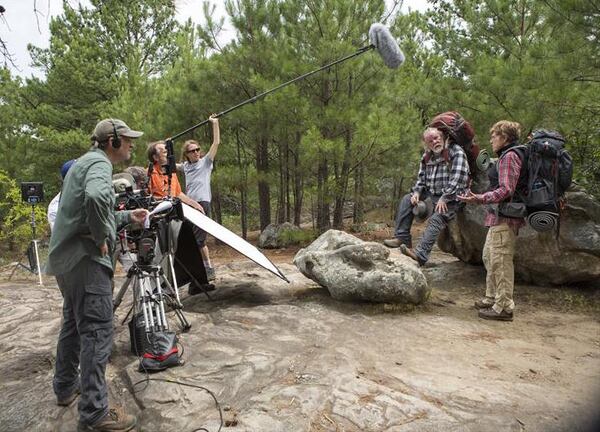 Director Ken Kwapis, left, and crew with Nick Nolte and Robert Redford on the set of "A Walk in the Woods." Photo: Frank Masi, SMPSP / Broad Green Pictures