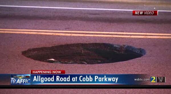 Allgood Road is shut down in Marietta after a sinkhole developed overnight near Cobb Parkway.