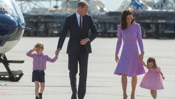 Prince William, Duke of Cambridge, Prince George of Cambridge, Princess Charlotte of Cambridge and Catherine, Duchess of Cambridge depart from Hamburg airport on the last day of their official visit to Poland and Germany on July 21, 2017 in Hamburg, Germany.  (Photo by Julian Simmonds - Pool/Getty Images)