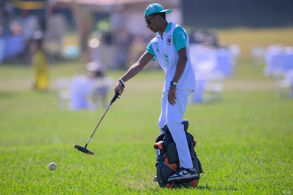 A member of the men’s polo team entertains guests before the junior polo match at the 7th Annual Atlanta Fashion and Polo Classic on Sunday, Oct. 13, 2024, in Fairburn, GA. (Jim Blackburn for the AJC)