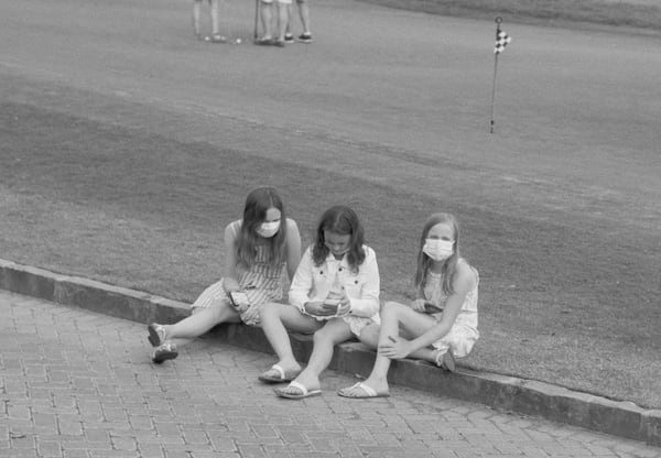 "Three Masked Girls" (2020) is from Tatum Shaw's series "Off Days." Courtesy of Tatum Shaw