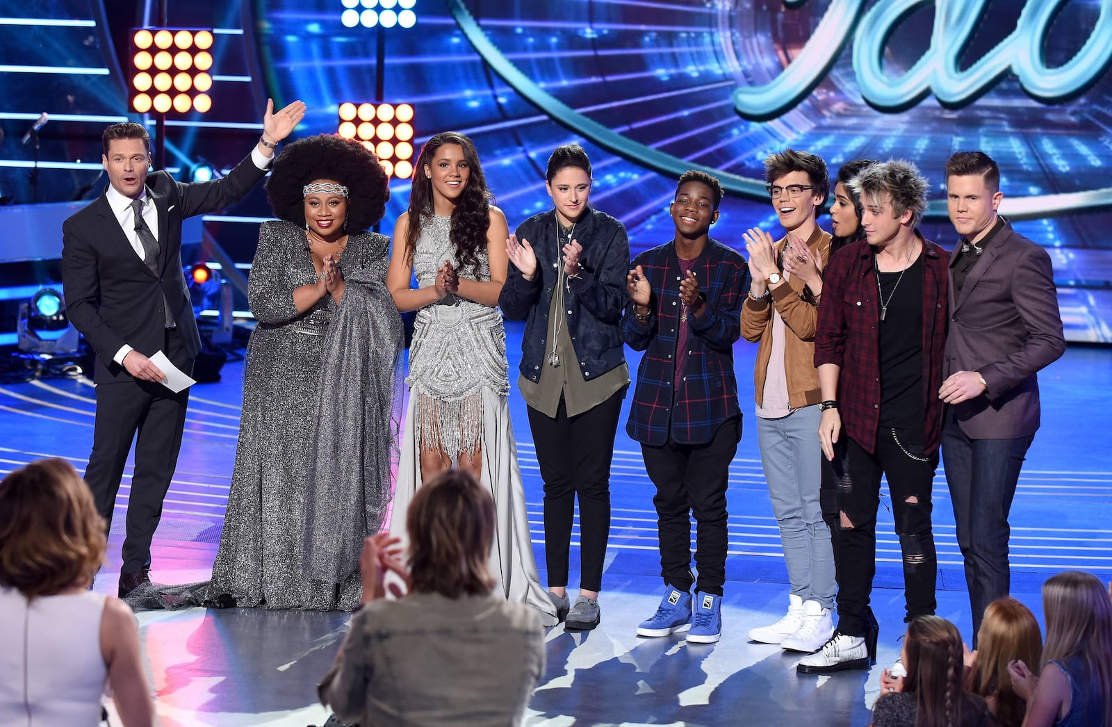 AMERICAN IDOL: Top 8: L-R: Host Ryan Seacrest and the top 8 contestants La'Porsha Renae, Tristan McIntosh, Avalon Young, Lee Jean, MacKenzie Bourg, Sonika Vaid, Dalton Rapattoni and Trent Harmon on AMERICAN IDOL airing Thursday, March 3 (8:00-10:00 PM ET/PT) on FOX. © 2016 FOX Broadcasting Co. Cr: Ray Mickshaw/ FOX. This image is embargoed until Thursday, March 3,10:00PM PT / 1:00AM ET