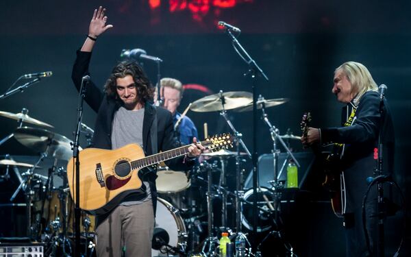  Deacon Frey and Joe Walsh on stage at the Eagles concert at Philips Arena October 20, 2017. CREDIT: Ryan Fleisher