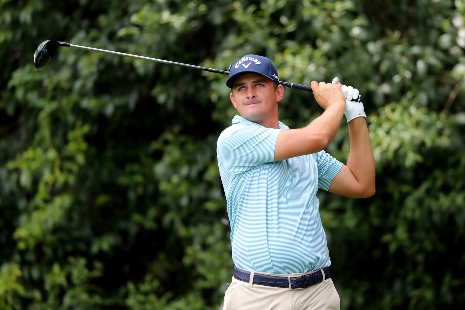 April 8, 2021, Augusta: Christiaan Bezuidenhout tees off on the fourteenth hole during the first round of the Masters at Augusta National Golf Club on Thursday, April 8, 2021, in Augusta. Curtis Compton/ccompton@ajc.com