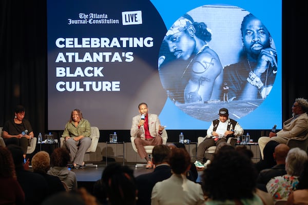 (Left to right) Atlanta Journal-Constitution reporters Nedra Rhone and Sonia Murray, Atlanta mayor Andre Dickens, Atlanta Influences Everything cofounder Bem Joiner and AJC reporter Ernie Suggs discuss Black culture in Atlanta at The AJC’s Unapologetically Black live event at The Gathering Spot on Wednesday, March 22, 2023.  (Natrice Miller/ natrice.miller@ajc.com)