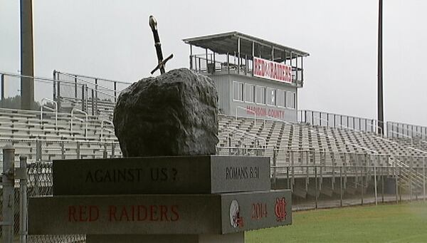 The Madison County community appears to be rallying around this Bible-themed monument. (WSB-TV)