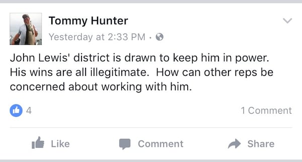 A recent Facebook post from Gwinnett County Commissioner Tommy Hunter.