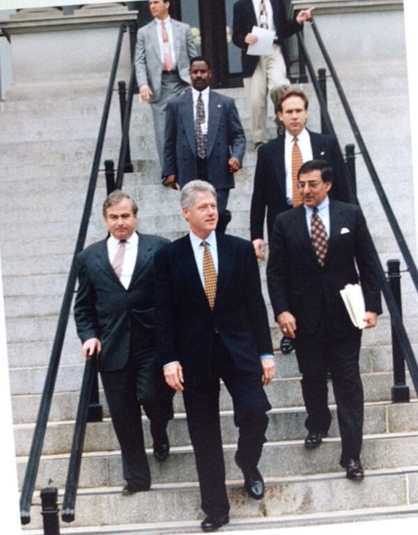 Ray Moore, then a Secret Service agent on President Bill Clinton’s protective detail, descends some steps just behind the president. (Photo courtesy of Ray Moore)