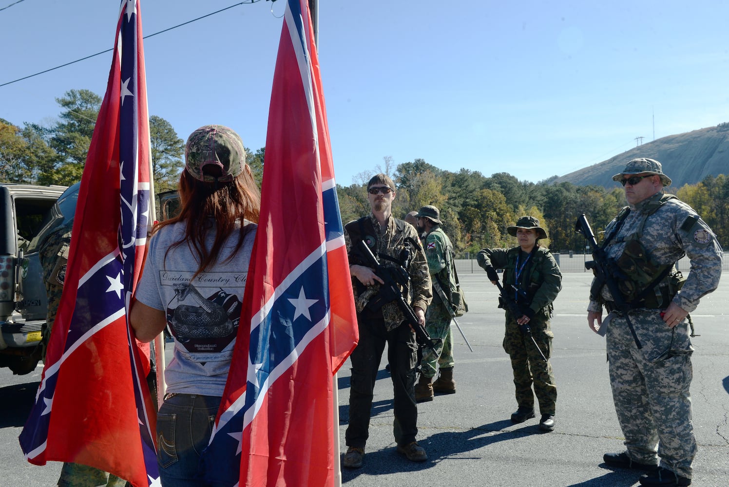 The protest is in response to a proposal to place a MLK memorial on Stone Mountain