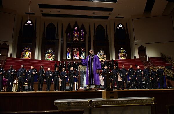 Bishop Greenleaf, played by Keith David, preaches in a scene shot at Decatur's House of Hope Atlanta.