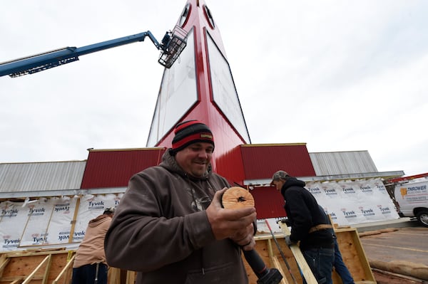 The Big Chicken was being repainted Wednesday, March 22, 2017. Marietta's roadside icon at 12 Cobb Parkway is being renovated.