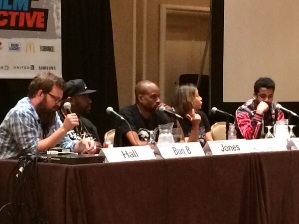 Panelists, from left, Spencer Hall, Bun B, Bomani Jones, Elena Bergeron and Rembert Browne discuss race issues during "The South Won: Sports, Music and the New South" panel during SXSW on Sunday.