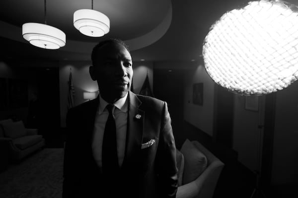 Atlanta Mayor Andre Dickens poses for a photograph in his office at Atlanta City Hall on Thursday, January 23, 2025. At this moment, he reflects on the journey and challenges that have shaped his leadership as the Mayor of Atlanta.
(Miguel Martinez/ AJC)