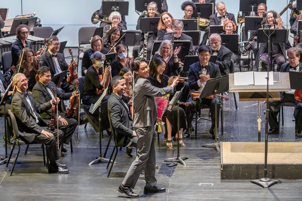 Composer Charlie Zhong, who is still in high school, acknowledging the DSO at the world premiere of his "Stilling Memory."