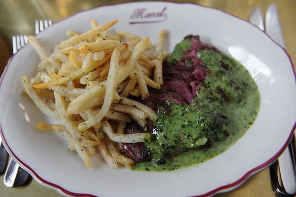 150930-ATLANTA-GA- Marcel dining review by Ligaya Figueras, shot on Wednesday September 30, 2015. FOOD: L'Entrec�te, frites and sauce verte. (Becky Stein Photography)