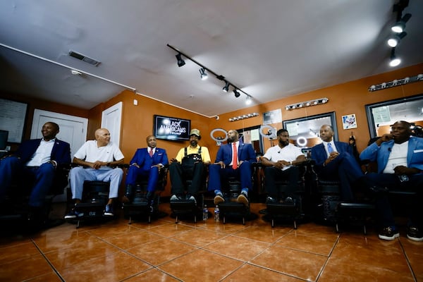 A panel of Black business leaders and top GOP surrogates gather at Rocky's Barbershop in Atlanta to stump for former President Donald Trump ahead of the June 27 presidential debate in Atlanta.