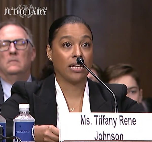 Tiffany Johnson speaks as a federal judge nominee during a hearing of the U.S. Senate Judiciary Committee in September. (Courtesy)