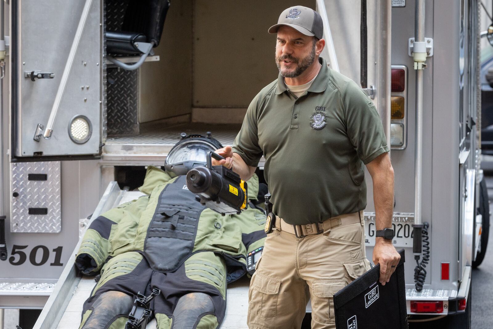 Special Agent in Charge Mike Goelz talks about bomb disposal techniques during a media day at the GBI headquarters Friday, August 16, 2022.