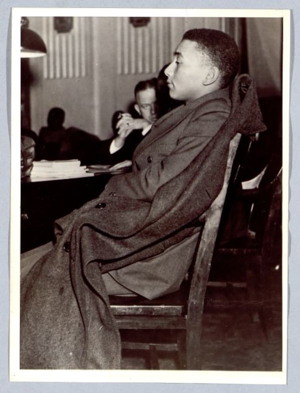 Angelo Herndon, appeared in Fulton County Superior Court on Nov. 12, 1935, seeking his freedom on a Habeas Corpus Writ. He is under sentence of 18 to 20 years on a charge of attempting to stir up an armed rebellion. He was convicted in 1932 under Georgia’s insurrection law. (Associated Press 1935)