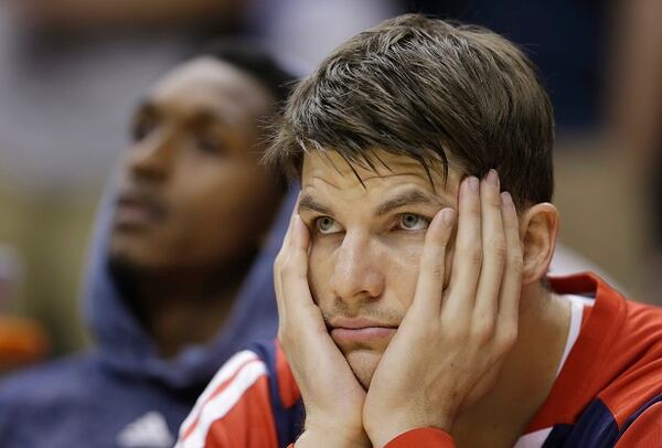 Atlanta Hawks' Kyle Korver watches from the bench late during the second half in Game 2 of an opening-round NBA basketball playoff series against the Indiana Pacers Tuesday, April 22, 2014, in Indianapolis. Indiana defeated Atlanta 101-85. (AP Photo/Darron Cummings) OK, so Game 2 was slightly less enjoyable. (Darron Cummings/AP)