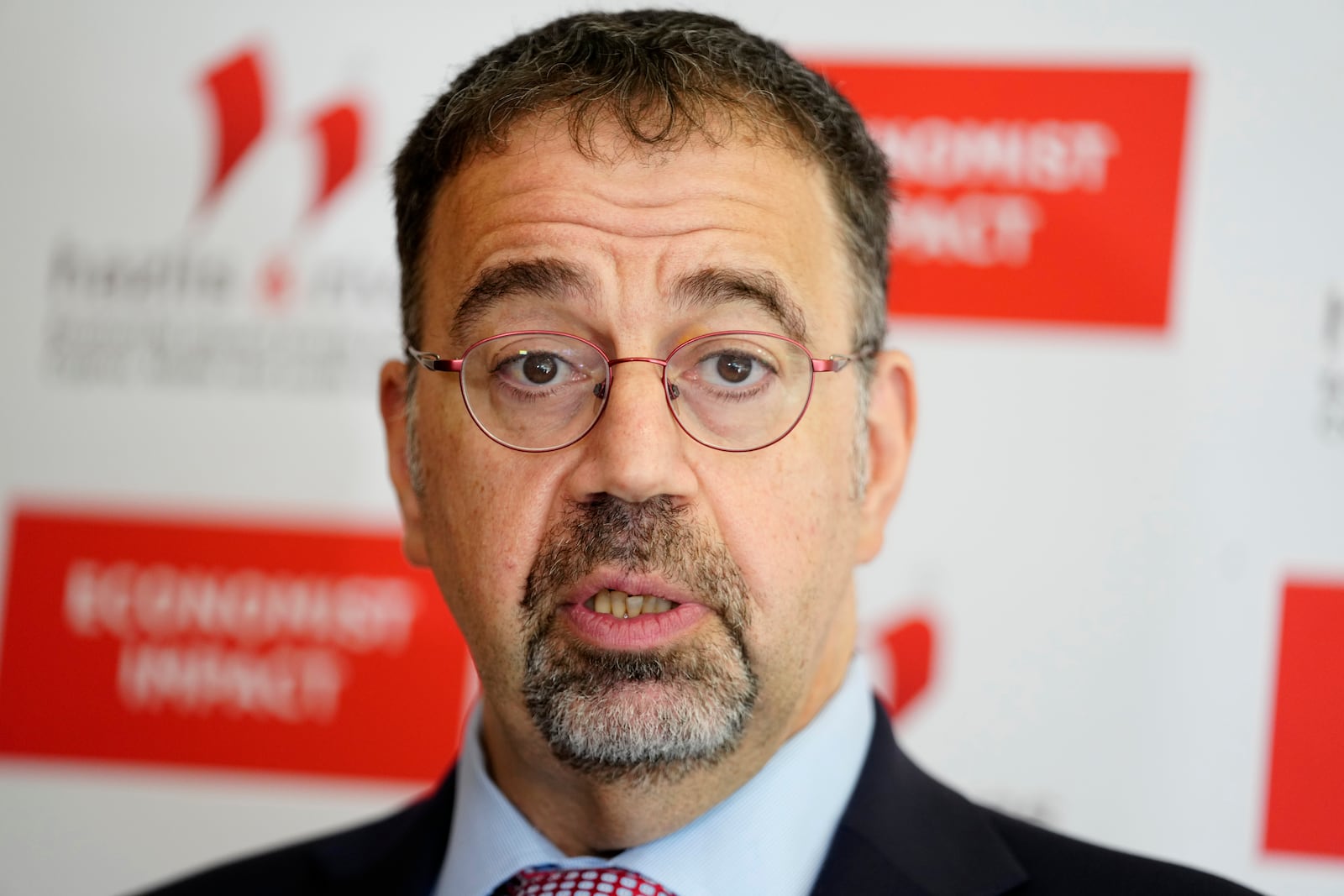 Economist Daron Acemoglu, 2024 Nobel prize winner in Economics, speaks to the media during a conference in Athens , Greece, Monday, Oct. 14, 2024. (AP Photo/Petros Giannakouris)