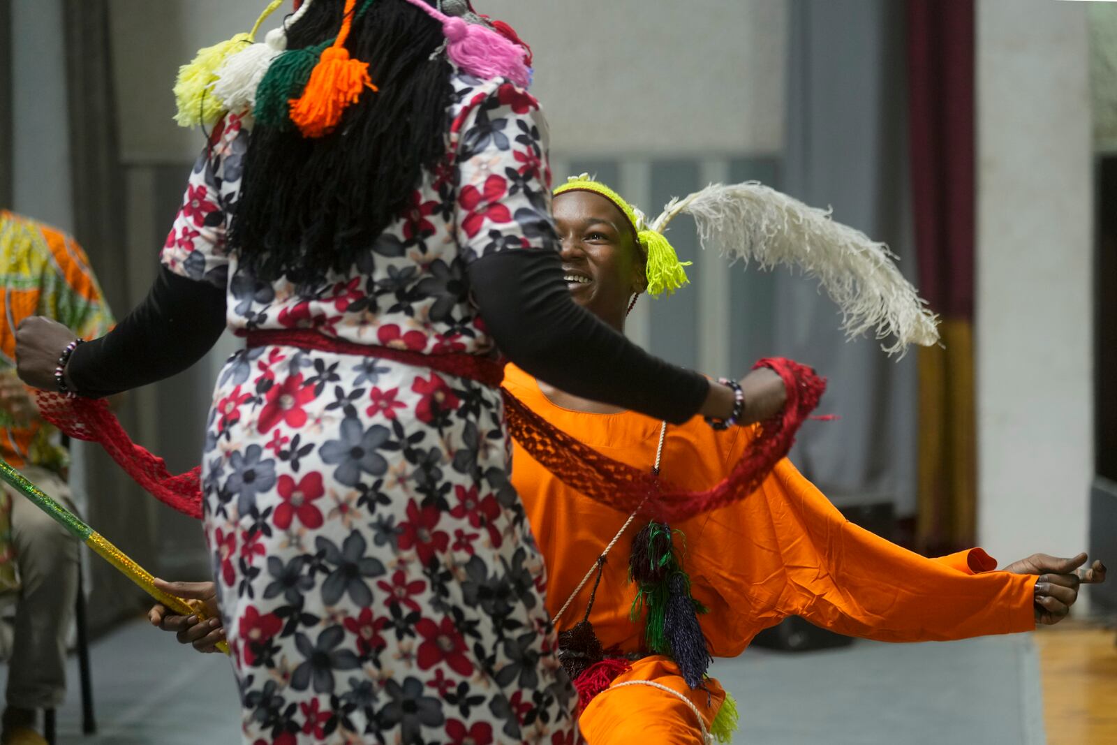 Sudanese Camirata troupe dancers perform a dance from South Sudan, during a show at the Russian culture center in Cairo, Egypt, Sunday, Sept. 15, 2024. (AP Photo/Amr Nabil)