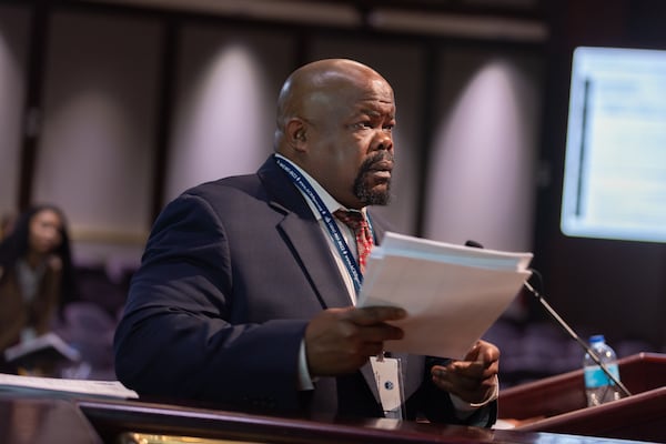 Atlanta Citizen Review Board Executive Director Lee Reid gives a report at a City Council public safety committee meeting at City Hall in Atlanta on Monday, February 24, 2025. The report was in response to an Atlanta Journal-Constitution investigation about why the Atlanta Citizen Review Board did not investigate police shootings and in-custody deaths. (Arvin Temkar / AJC)