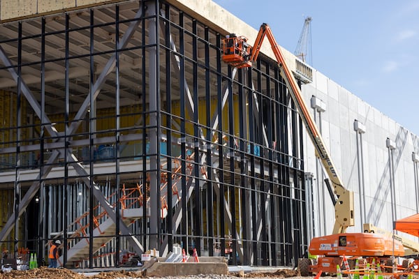 Construction is underway at a Quality Technology Services data center in the Howell Station neighborhood of Atlanta on Tuesday, Feb. 7, 2023. (Arvin Temkar/AJC)