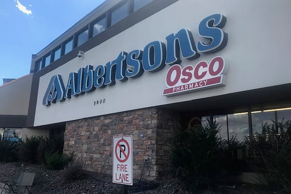 FILE - The entrance to an Albertson's grocery store is shown on Aug. 24, 2024, in Cheyenne, Wyo. (AP Photo/David Zalubowski, File)