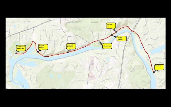 This map shows where the shuttle will pick up and drop off visitors.