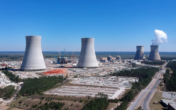 March 22, 2019 Waynesboro - Aerial photo shows Vogtle Units (from left) 4, 3, 2, and 1 at the Alvin W. Vogtle Electric Generating Plant in Waynesboro on Friday, March 22, 2019. Energy Department reached financial close for up to $3.7 billion in additional loan guarantees for Vogtle Units 3 and 4. Federal and Georgia leaders converged at Plant Vogtle's nuclear expansion site near Augusta on Friday morning to back a multibillion-dollar project that some fear -- and others hope -- may be the last major new nuclear power project attempted in the United States. HYOSUB SHIN / HSHIN@AJC.COM