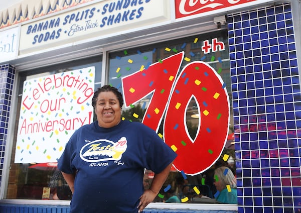 Delores Slaughter, general manager of Zesto, is seen during the 70th anniversary celebration at the Buckhead location. Slaughter has worked at the restaurant for over 41 years. “I stayed here because I love it, it’s more like a family,” Slaughter said. CHRISTINA MATACOTTA / CHRISTINA.MATACOTTA@AJC.COM