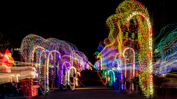 Residents put out candy cane shaped Christmas lights along Hollywood Street in the Heights neighborhood in Jupiter.  (Richard Graulich / The Palm Beach Post)