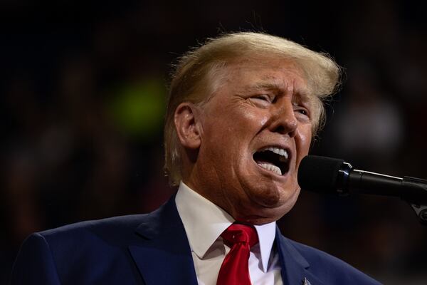 Former President Donald Trump speaks at a rally in Wilkes-Barre, Pennsylvania, on Sept. 3, 2022. Talk of him making a campaign stop in Georgia this month have dimmed in recent days. (Hannah Beier/The New York Times)