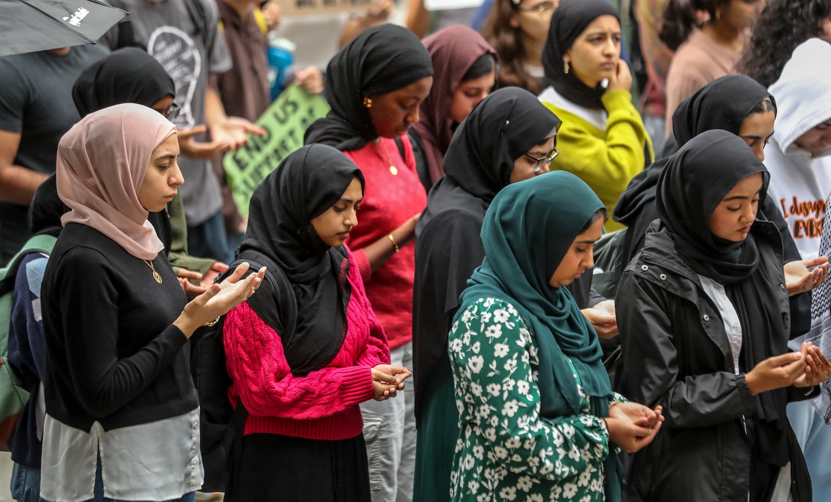 October 13, 2023 Atlanta: A student prayer rally "Solidarity with Palestine" occurred outside the student center on the Georgia Tech campus on Friday, Oct. 13, 2023 as Palestinians fled northern Gaza after Israel ordered 1-million to evacuate while Israeli ground attack looms. (John Spink / John.Spink@ajc.com) 

