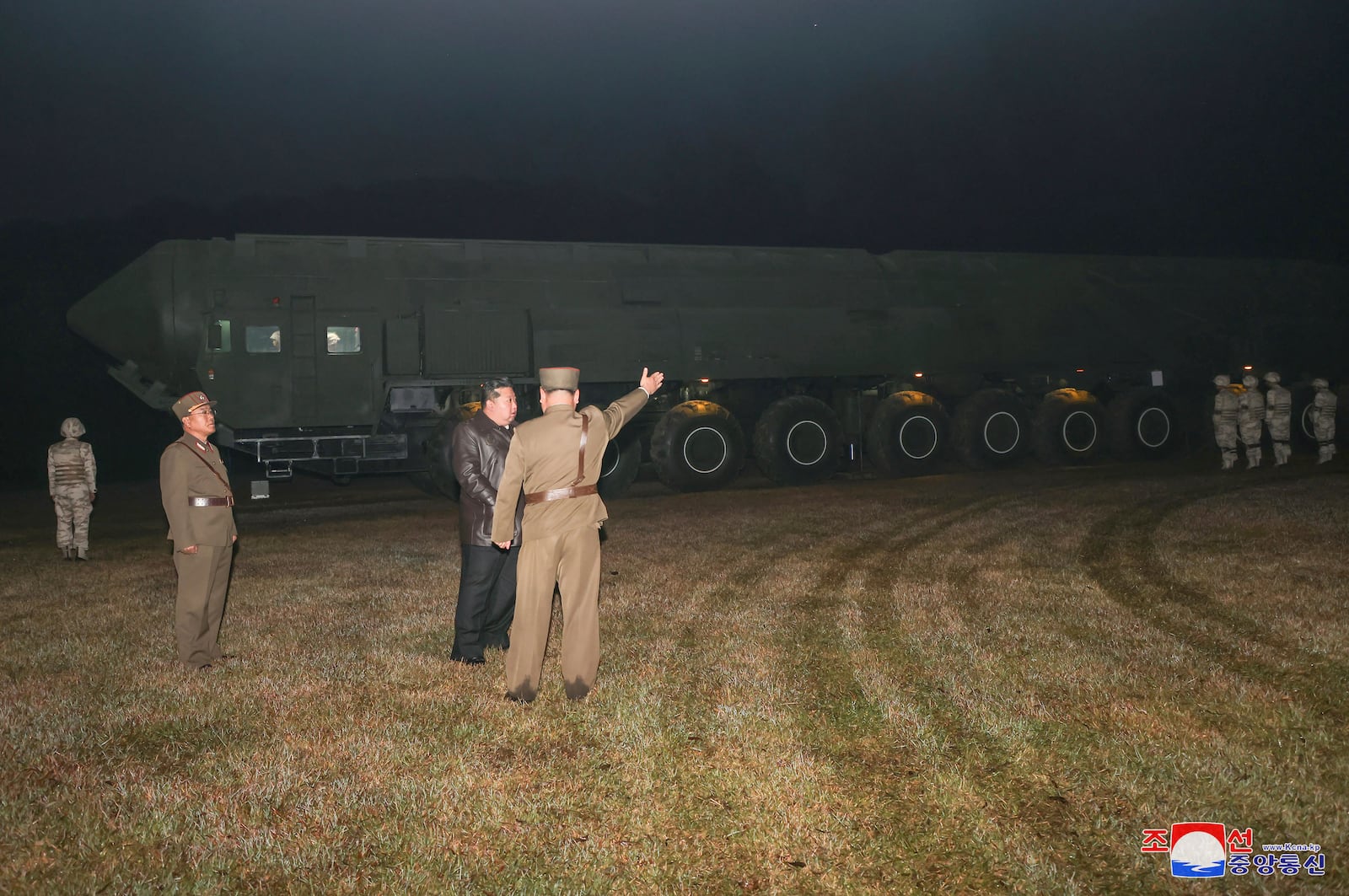 In his photo provided by the North Korean government, North Korean leader Kim Jong Un, second right, observes what it says a test launch of new intercontinental ballistic missile "Hwasong-19" at an undisclosed place in North Korea Thursday, Oct. 31, 2024. Independent journalists were not given access to cover the event depicted in this image distributed by the North Korean government. The content of this image is as provided and cannot be independently verified. Korean language watermark on image as provided by source reads: "KCNA" which is the abbreviation for Korean Central News Agency. (Korean Central News Agency/Korea News Service via AP)