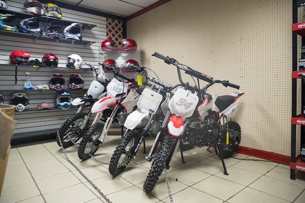 New dirt bikes on display at Hitech Motorsports in Atlanta’s West End neighborhood on Wednesday, July 11, 2018 . (ALYSSA POINTER/ALYSSA.POINTER@AJC.COM)