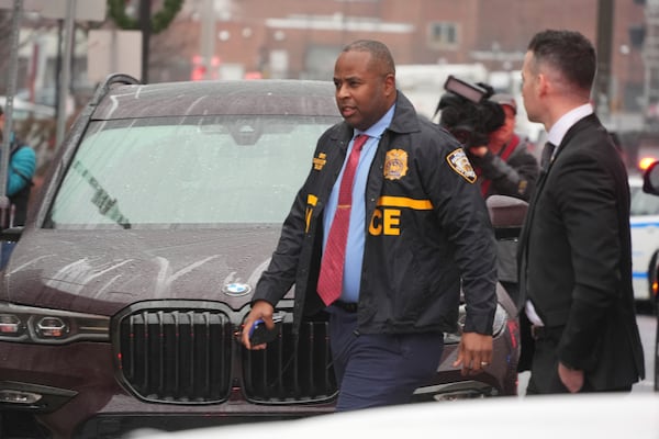 New York Police Deputy Commissioner Kaz Daughtry arrives at Altoona Police Department, where a man with a gun thought to be similar to the one used in the killing of UnitedHealthcare CEO Brian Thompson has been taken into police custody for questioning, Monday, Dec. 9, 2024, in Altoona, Pa. (AP Photo/Gene J. Puskar)