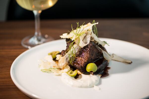 Smoked short rib, cauliflower, salsify, castelvetrano olives, and herbed creme fraiche. Photo credit- Mia Yakel.