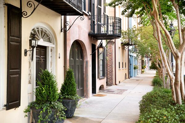 Rainbow Row’s pastel-tinted Georgian-style townhouses are a top attraction in Charleston, South Carolina. 
(Courtesy of Explore Charleston)