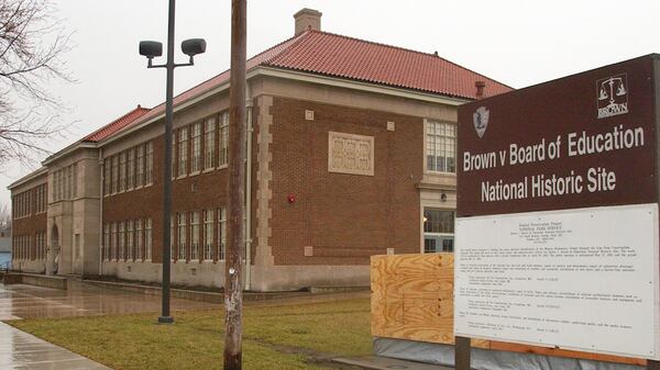 FILE - This March 3, 2004 file photo shows the Brown v. Board of Education National Historic Site as work continues in Topeka, Kansas. The site is among about 130 locations in 14 states being promoted as part of the new U.S. Civil Rights Trail, which organizers hope will boost tourism in the region. (AP Photo/Orlin Wagner, File)