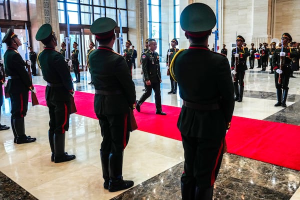 General Tea Seiha, Deputy Prime Minister and Minister of National Defense of Cambodia arrives to attend the ASEAN Defense Ministers' Meeting in Vientiane, Laos, Wednesday, Nov. 20, 2024. (AP Photo/Anupam Nath)