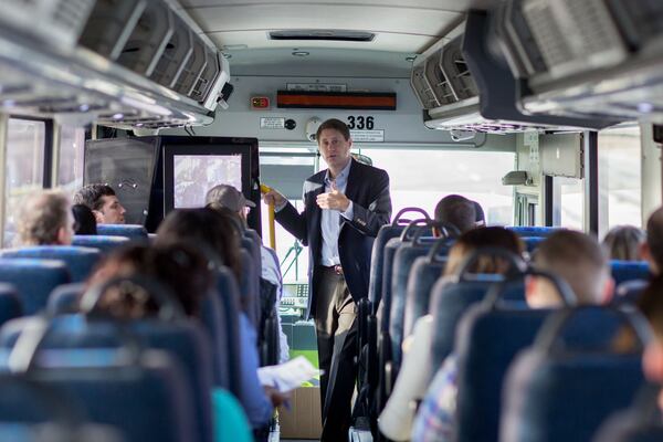 GRTA spokesman Matt Markham speaks during a tour on the new reversible lanes on I-75, Thursday, Jan. 19, 2017, in Atlanta. BRANDEN CAMP/SPECIAL