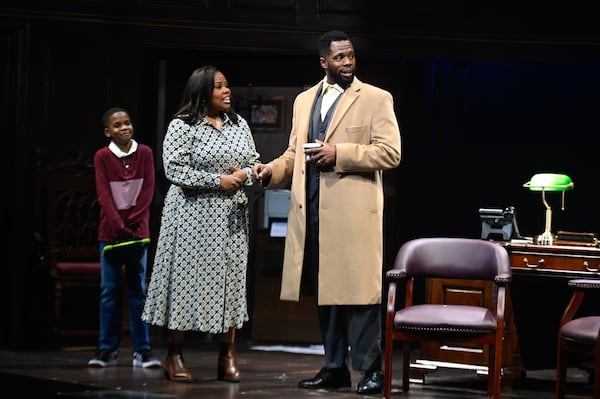 Cameron McCrae (from left), Amber Riley and Akron Lanier Watson in “The Preacher’s Wife.”