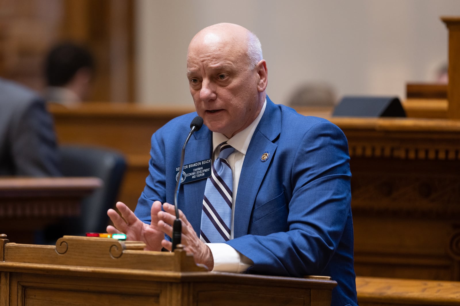 Georgia State Sen. Brandon Beach speaks during the legislative session at the Capitol in Atlanta on Thursday, January 26, 2023. (Arvin Temkar/arvin.temkar@ajc.com)